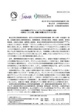 2016 年 10 月 12 日 東北大学 原子分子材料科学高等研究機構(WPI