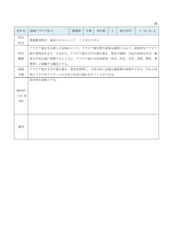 科目名 基礎アラビア語 I 開講期 半期 単位数 1 配当学年 1・2・3・4 科目