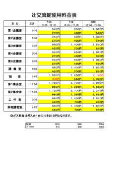 辻交流館使用料金表