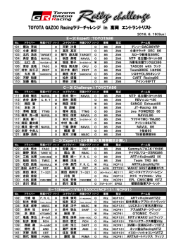 TOYOTA GAZOO Racingラリーチャレンジ in 高岡 エントラントリスト