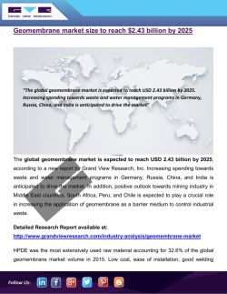 Geomembrane Market Is Expected To Witness Growth At 34.3% CAGR In Asia Pacific From 2016 To 2025: Grand View Research, Inc.