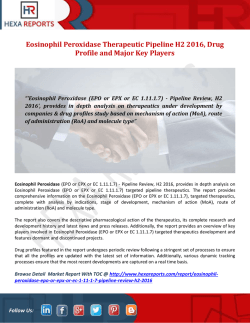 Eosinophil Peroxidase Therapeutic Pipeline H2 2016, Drug Profile and Major Key Players