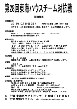主催 東海ポケットビリヤード連盟（TPBA） 主管 中部マッチルーム http