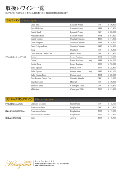 取扱いワイン一覧 - キュイジーヌ ハセガワ