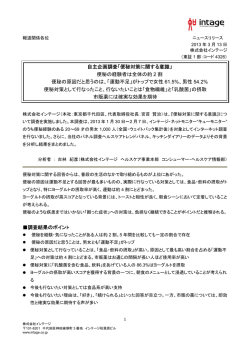 自主企画調査「便秘対策に関する意識」 便秘の経験者は全体の約 2 割