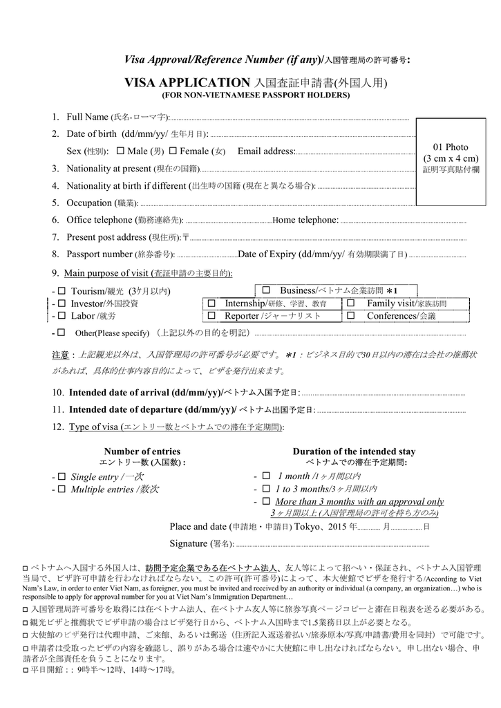 Visa Application 入国査証申請書