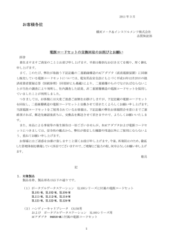 電源コードセットの交換回収のお詫びとお願い