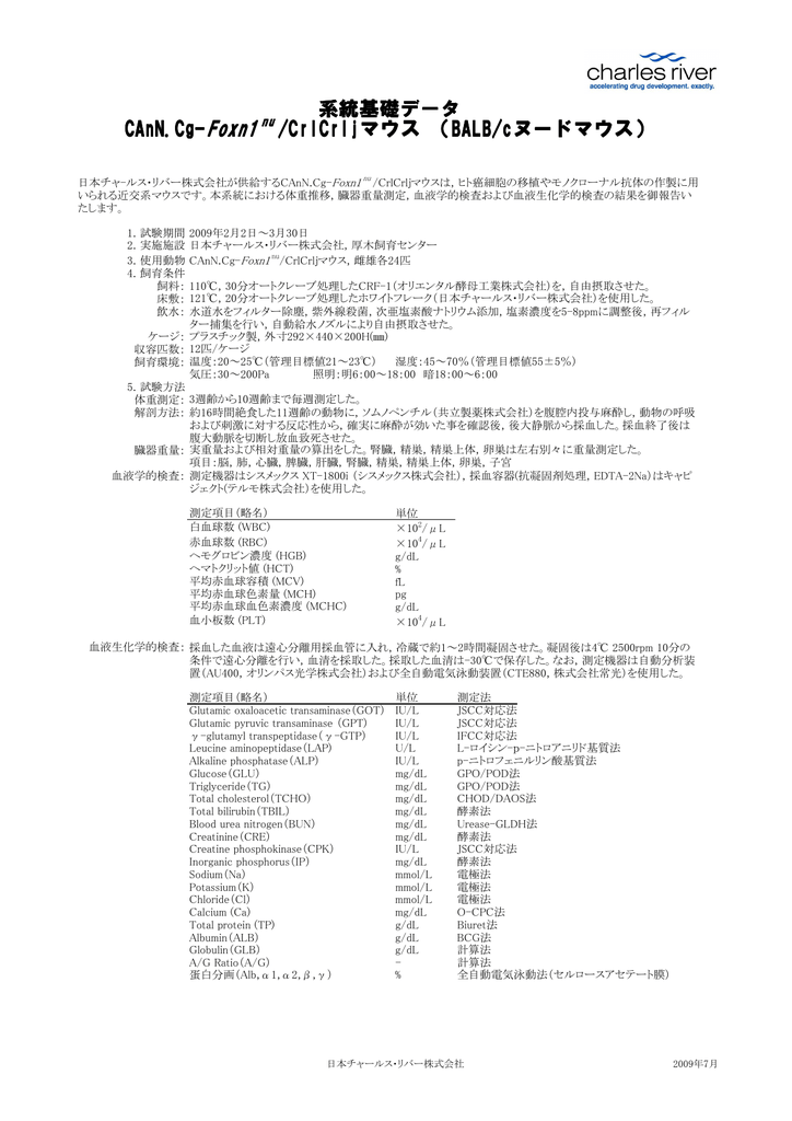 系統基礎データ Cann Cg Foxn1 Crlcrljマウス Balb Cヌードマウス