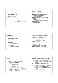 講義概要 プログラミング言語の分類 LISP