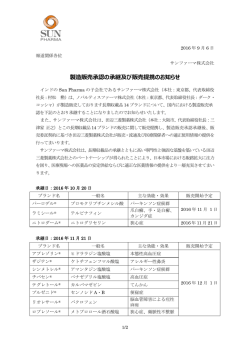 製造販売承認の承継及び販売提携のお知らせ