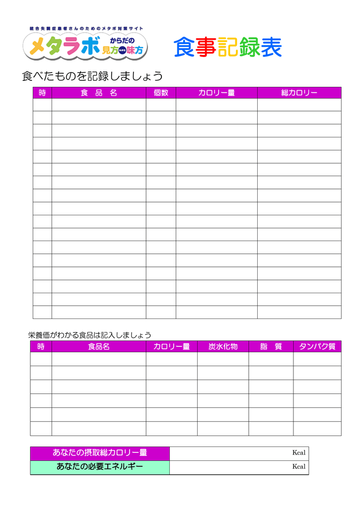 食事記録表 Next Challenge