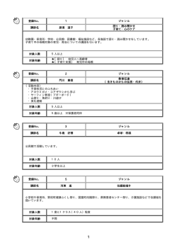 登録No． 1 ジャンル 講師名 那須 道子 語り・読み聞かせ 子育て・心の