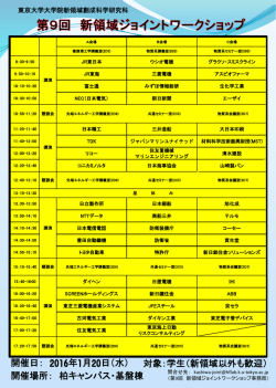 第9回ジョイントワークショップ 1/20(水）柏キャンパス基盤棟で開催 2016