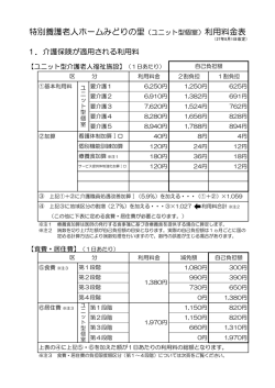 特別養護老人ホームみどりの里（ユニット型個室）利用料金表
