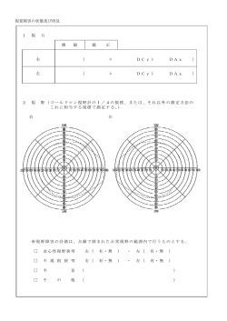 視覚障害の状態及び所見 1 視 力 裸 眼 矯 正 （ ） 右 &times; DCyl DAx （ ） 左