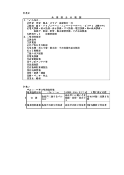 別表2 1．①バルコニー ②外壁・界壁・屋上・スラブ・基礎部分・柱 ③階段
