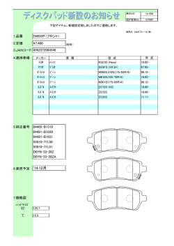 1.品番 SN503P (フロント) 2.定価 &yen;7,400 3.JANコード 4.適用車種 5