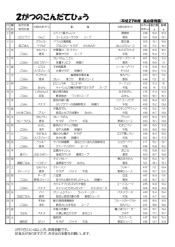 2がつのこんだてひょう