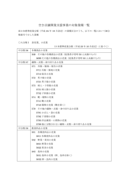 空き店舗開業支援事業の対象業種一覧