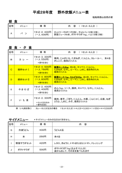 野外炊飯メニュー表 - 福島県郡山自然の家