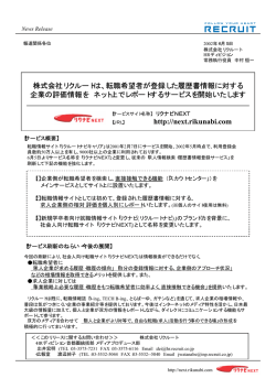 株式会社リクルートは、転職希望者が登録した履歴書情報に対する 企業