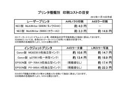 プリンタ種類別 印刷コストの目安