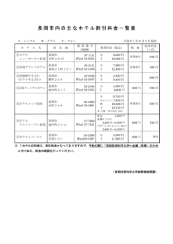 長岡市内の主なホテル割引料金一覧表