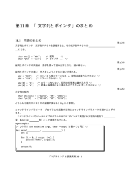 第11章 「文字列とポインタ」のまとめ