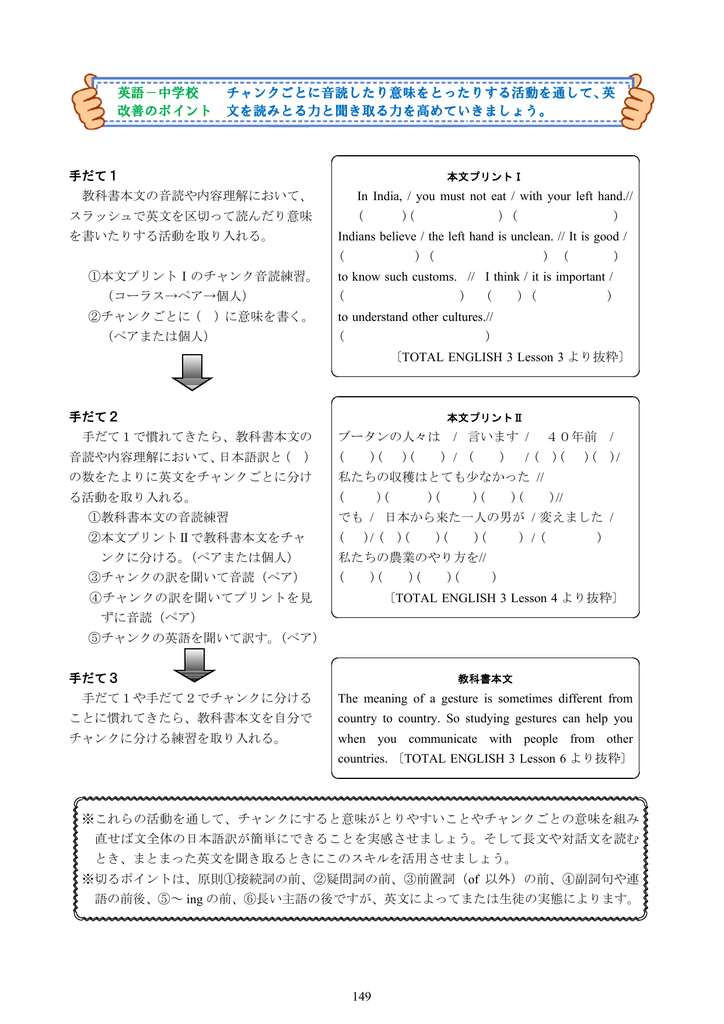 英語 中学校 改善のポイント チャンクごとに音読したり意味をとったり