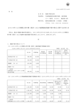 2016年12月期第2四半期（累計）および通期連結業績予想の修正