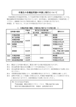 卒業生の各種証明書の申請と発行について