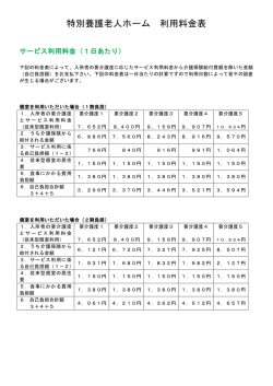 特別養護老人ホーム 利用料金表