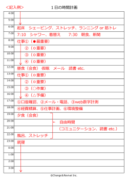 起床 シェービング、ストレッチ、ランニング or 筋トレ 7:10 シャワー、着替え