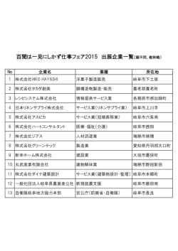 百聞は一見にしかず仕事フェア2015 出展企業一覧（順不同、敬称略）