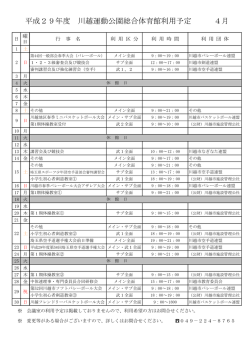 平成28年度 川越運動公園総合体育館利用予定 1月