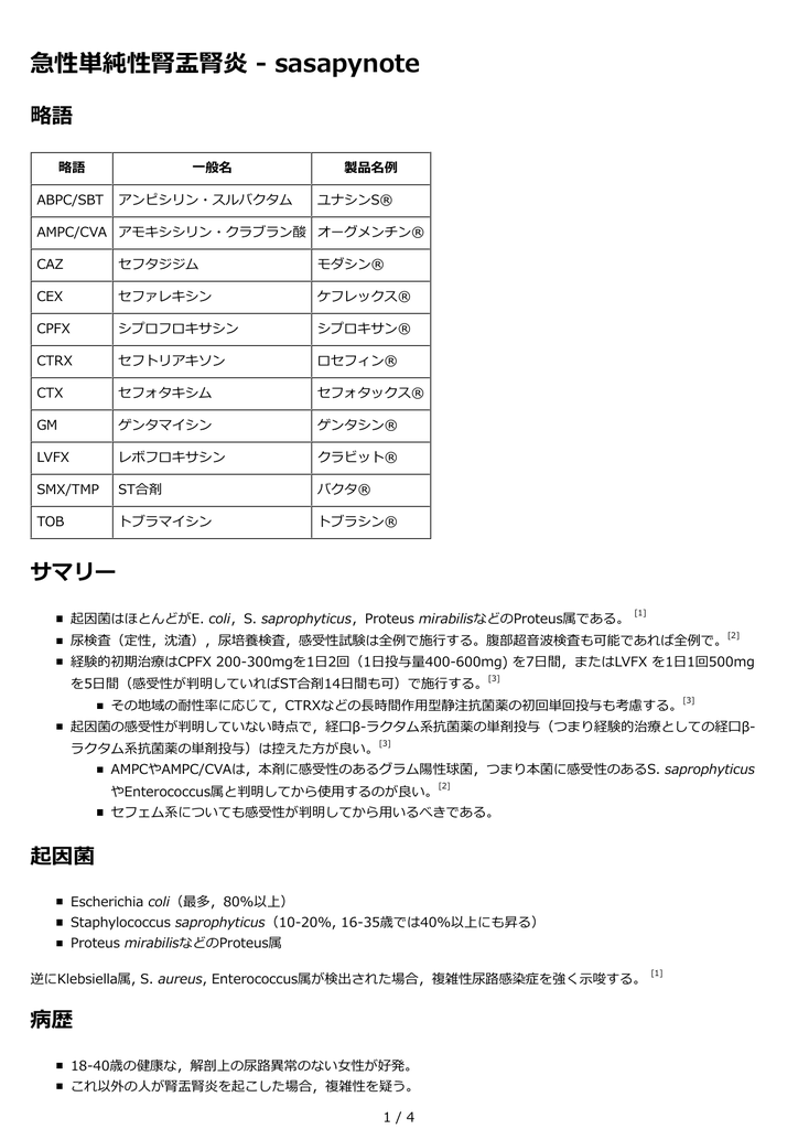 急性単純性腎盂腎炎 Sasapynote