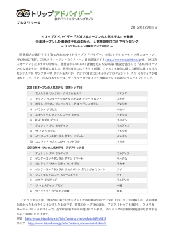 2012年オープンの人気ホテル」を発表
