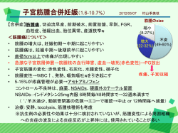 【合併症】筋腫痛、切迫流早産、前期破水、前置胎盤、早剥、FGR、 血栓