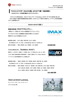 TOHOシネマズが IMAX&reg;2館、MX4D&trade;4館 を追加導入