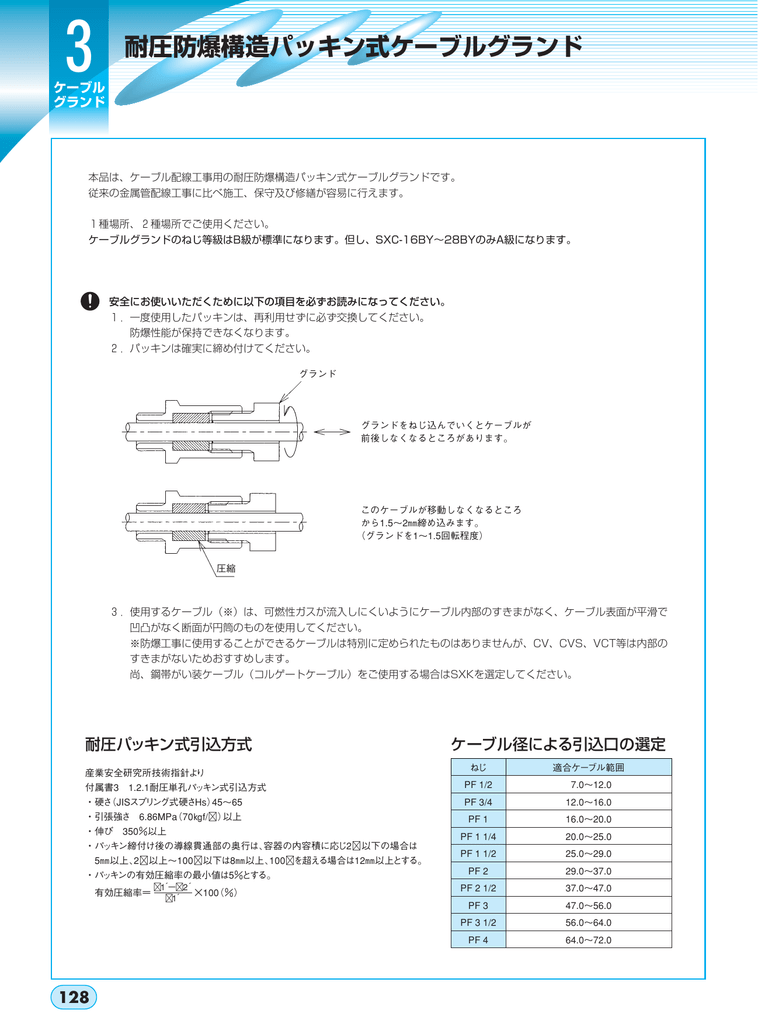 耐圧防爆構造パッキン式ケーブルグランド