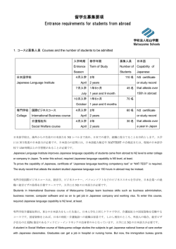 留学生募集要項 Entrance requirements for