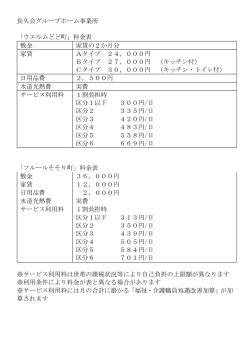 長久会グループホーム事業所 「ウエルムどど町」料金表 敷金 家賃の2か