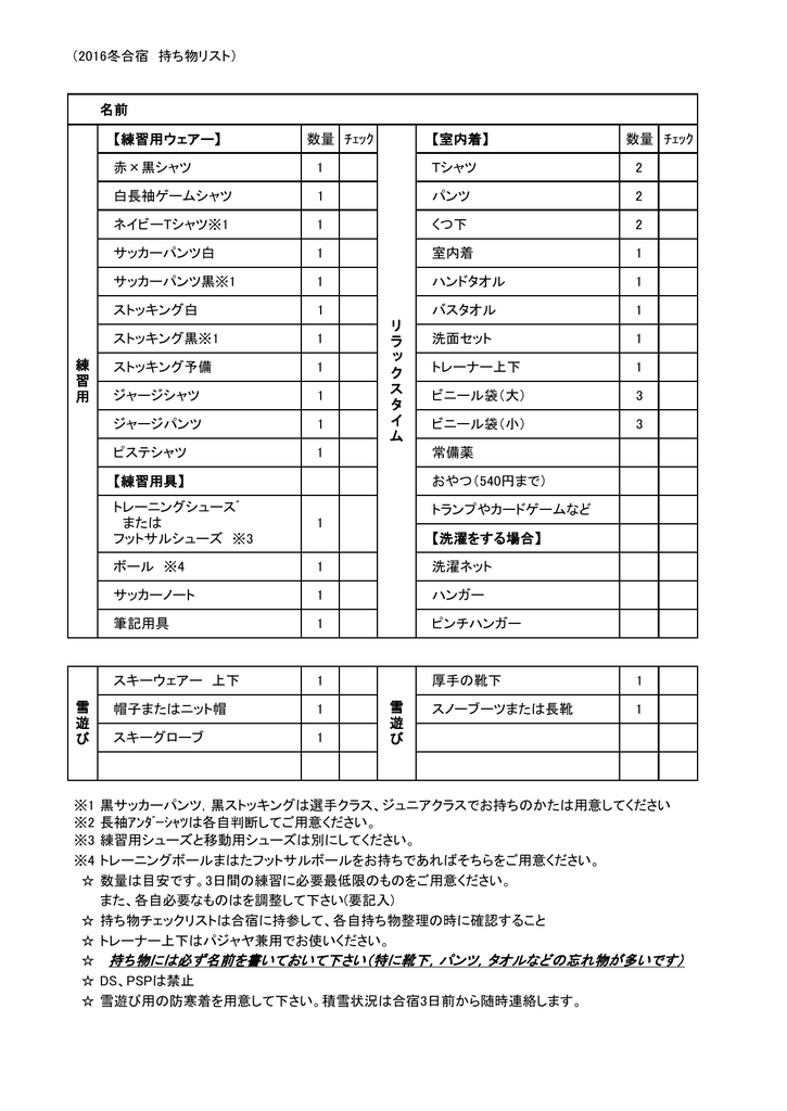 持ち物には必ず名前を書いておいて下さい 特に靴下 パンツ タオルなど