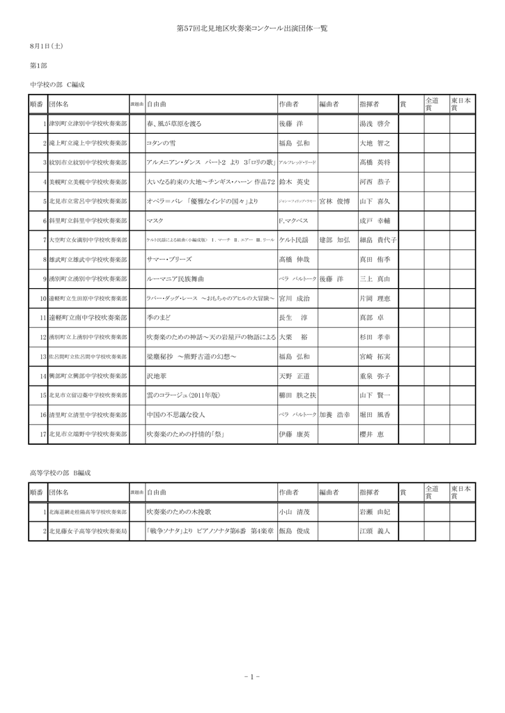 出演団体順 演奏曲