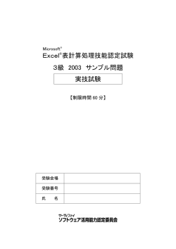 Excel&reg;表計算処理技能認定試験 3級 2003 サンプル問題 実技試験