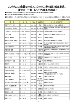 八千代CCI会員サービス クーポン券・割引制度事業 優待店 一覧 《八千代
