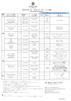 2014年 10/01（水）～12/28（日）各レストラン情報 Restaurant Information
