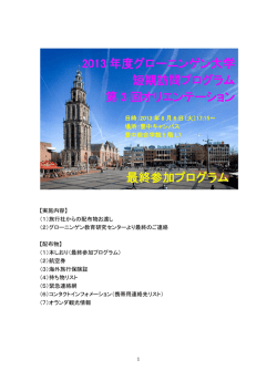 2013 年度グローニンゲン大学 短期訪問プログラム 第 3 回