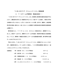 「いきいきクラブ・チャレンジ100」実施結果 4，719チームが無事故・無