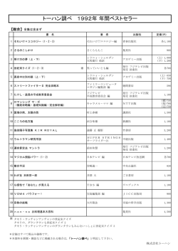 トーハン調べ 1992年 年間ベストセラー
